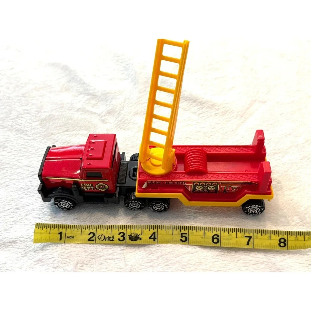 Vintage 1980 Buddy L Fire Dept Truck with Trailer and Ladder Red‎ Yellow Toy